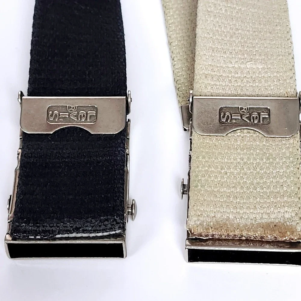 Vintage Levis Canvas Web Belts Lot of 2 Black Tan Buckle Adjustable 43